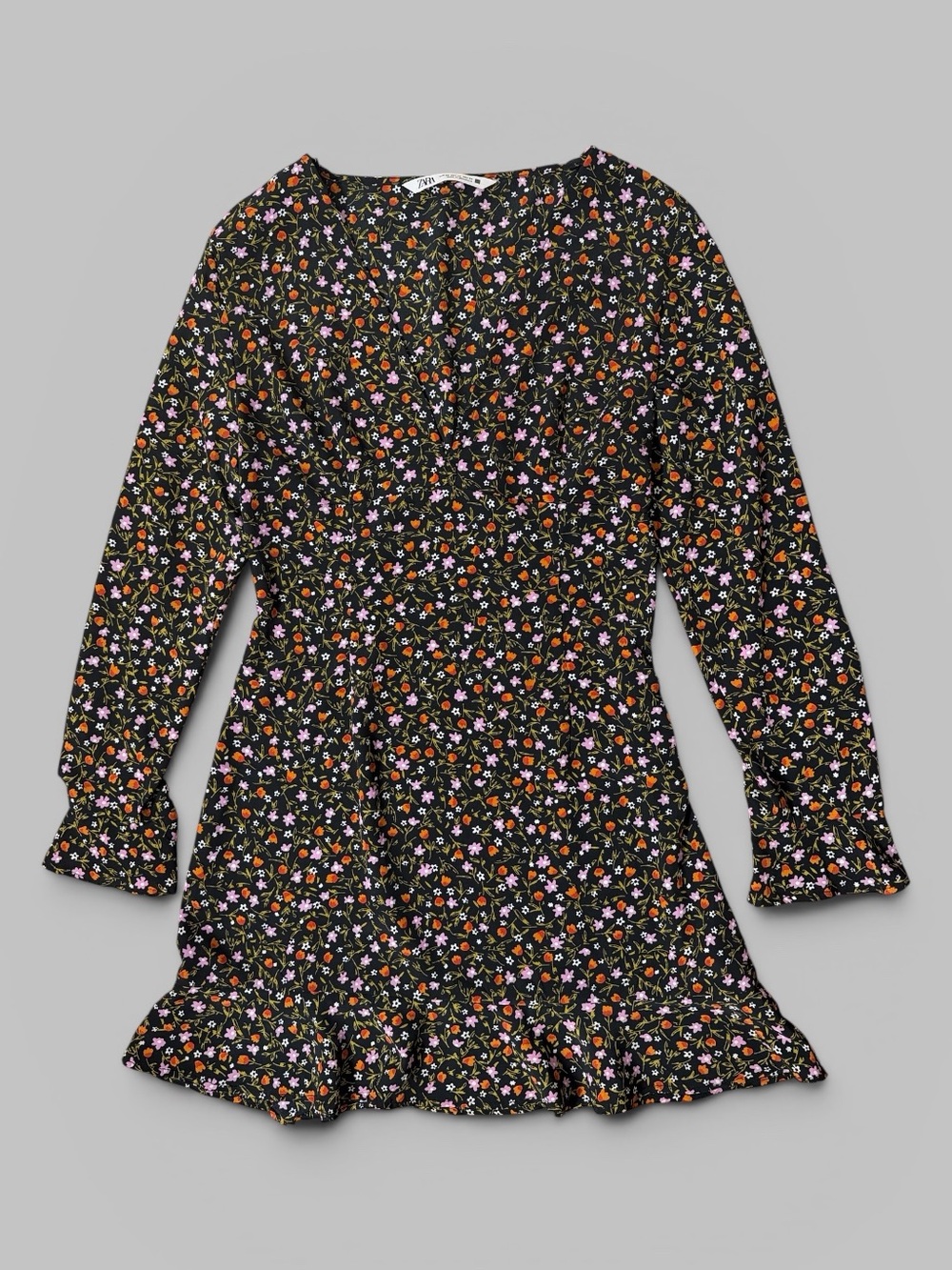 Zara Floral Long-Sleeve Mini Dress